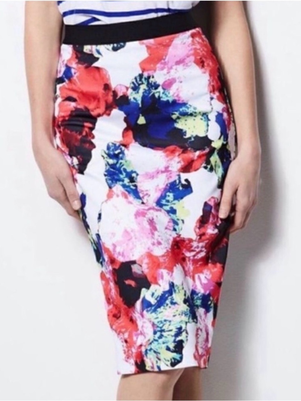 MILLY Floral Print Scuba Pencil Skirt - XL